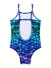 Glamorous Girls Ruffle Mermaid Swimsuit with Adjustable Spaghetti Straps - Flouncy Front & Backless Design - One-Piece Bathing Suit for Pool & Beach Adventures