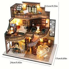 3DPuzzle Wood Handmade Assembled Building House Model House, Diy Cabin Mini Dollhouse Home Decorations Art House With Furniture, As Halloween, Chrismas Gift