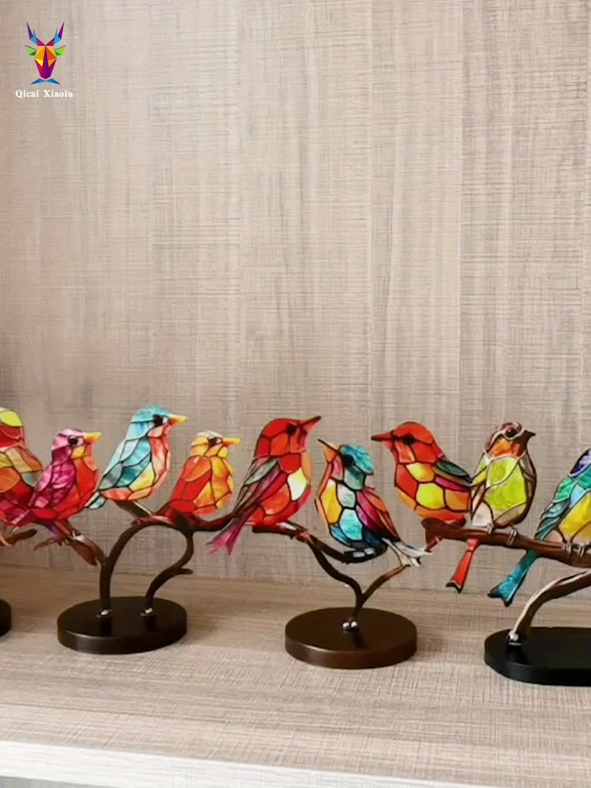 Stained Glass Style Bird Tree Branch Desktop Decor, Lifelike Metal Bird Tree Branch Decoration, Double-Sided Colorful Hummingbird Craft Sculpture, Essential Bedroom Ornament, Suitable As A Gift For Bird Enthusiasts.