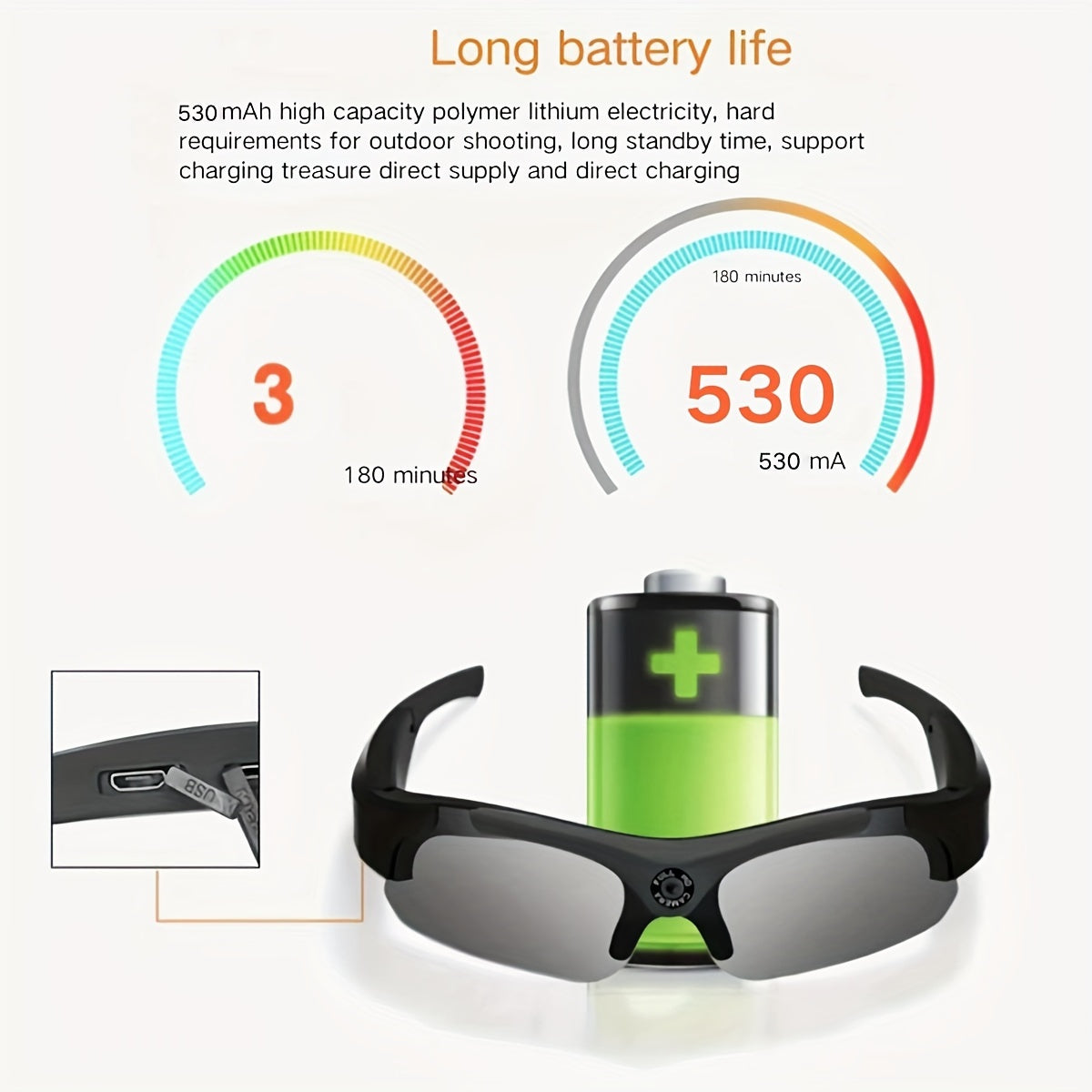 Video Glasses 1080P HD, Outdoor Camera Glasses, 1080P Smart Glasses, HD Computer Network Camera, 120 ° Wide-angle, 180 Minutes Battery Life, Suitable For Cycling, Hiking, Fishing, Coastal Beach, Tourism, 32GB Storage Card