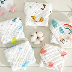 5pcs Children's Six-layer Cotton Printed Square Towels Face Towels