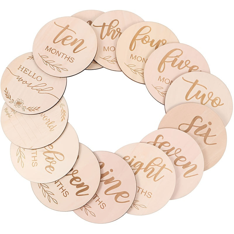 14pcs Wooden Baby Milestone Discs - Cherish Precious Moments with Light Wood Growth Tracker, Perfect for Halloween, Thanksgiving & Christmas Celebrations as a Heartwarming Gift Idea