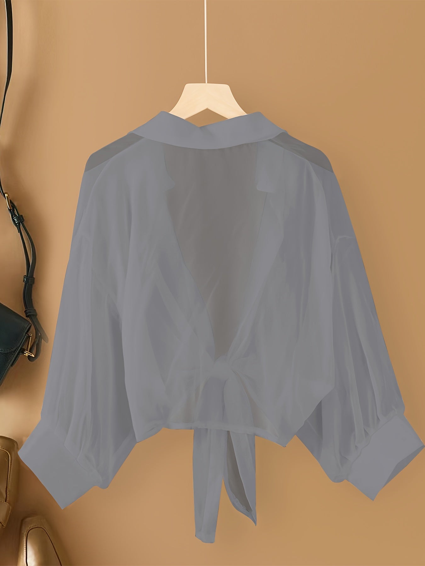 Solid Single Button Chiffon Blouse, Versatile Drop Shoulder Blouse For Spring & Fall, Women's Clothing