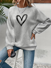 Heart Print Womens Pullover Sweatshirt - Casual Long Sleeve Crew Neck - Comfortable Spring & Fall Wardrobe Essential - Trendy Heart Design for Versatile Style