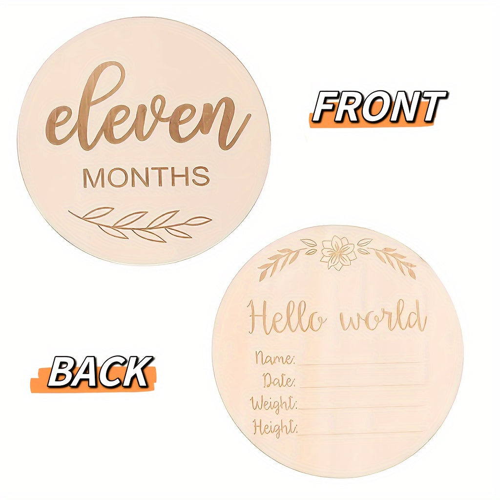 12pcs Wooden Monthly Milestone Cards, Milestone Discs For Photo Props