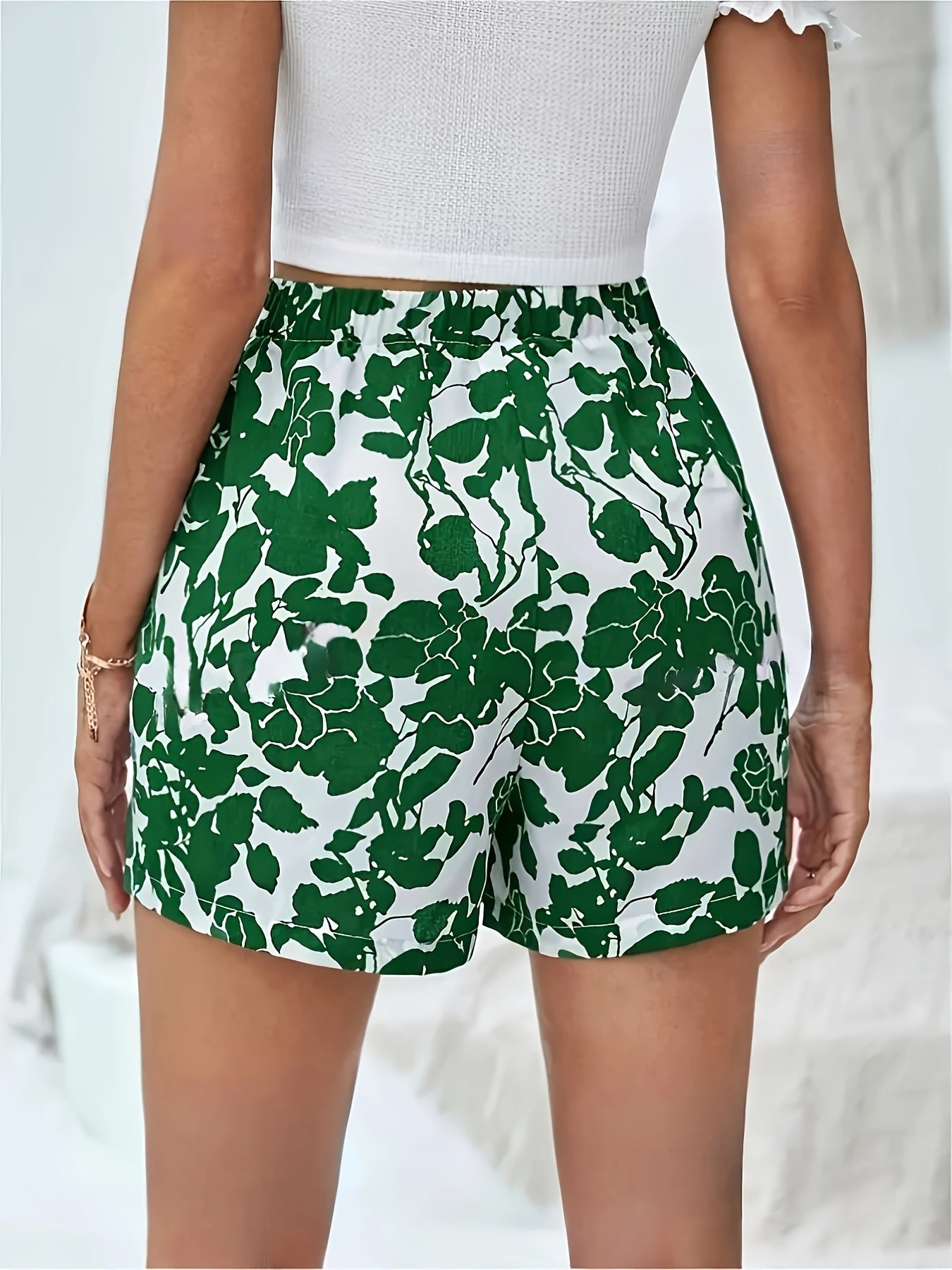 Women's Floral Print Drawstring Shorts - Casual Summer Vacation Style With Elastic Waistband & Pockets