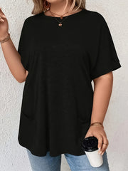 Plus Size ComfortFit T-Shirt with Handy Pockets - Solid Crew Neck Design - Effortless Casual Style for Curvy Women