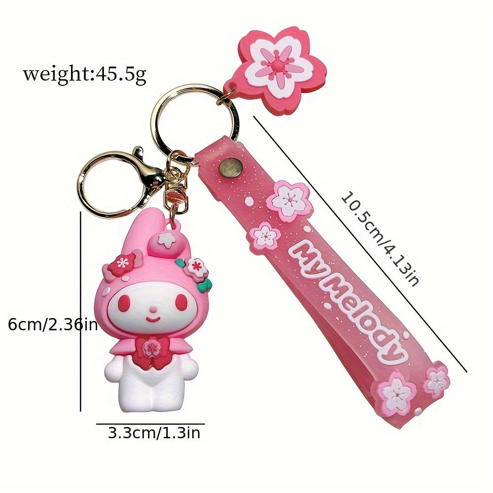 Sanrio Hello Kitty Sakura Pink Doll Keychain With Floral Charm, Cute Cartoon Durable Pendant For Men