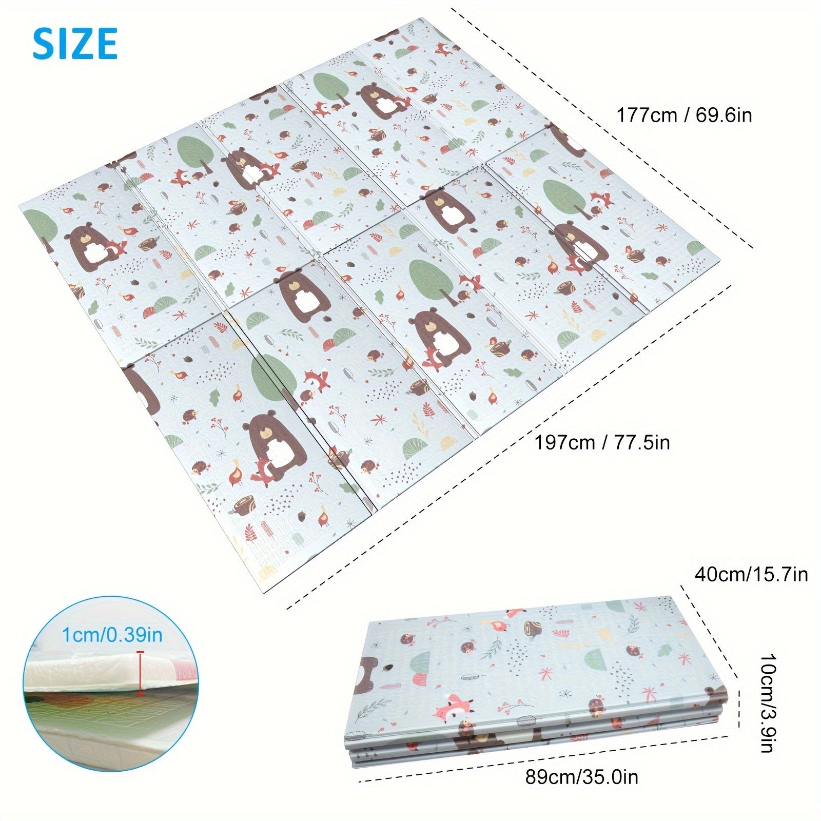 CANMALCHI Foldable Baby Play Mat, Large Thick Waterproof Crawling Mat, Activity Mat for Infants Toddlers, Portable Double-Sided Crawling Mat Easy Clean 200x180x1.5cm (78.7 * 70.8 * 0.6)''