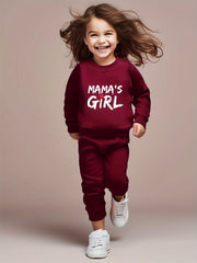 2pcs MAMA'S GIRL Print Crew Neck Long Sleeve Sweatshirt Pullover + Jogger Pants Set Outdoor Gift Girls