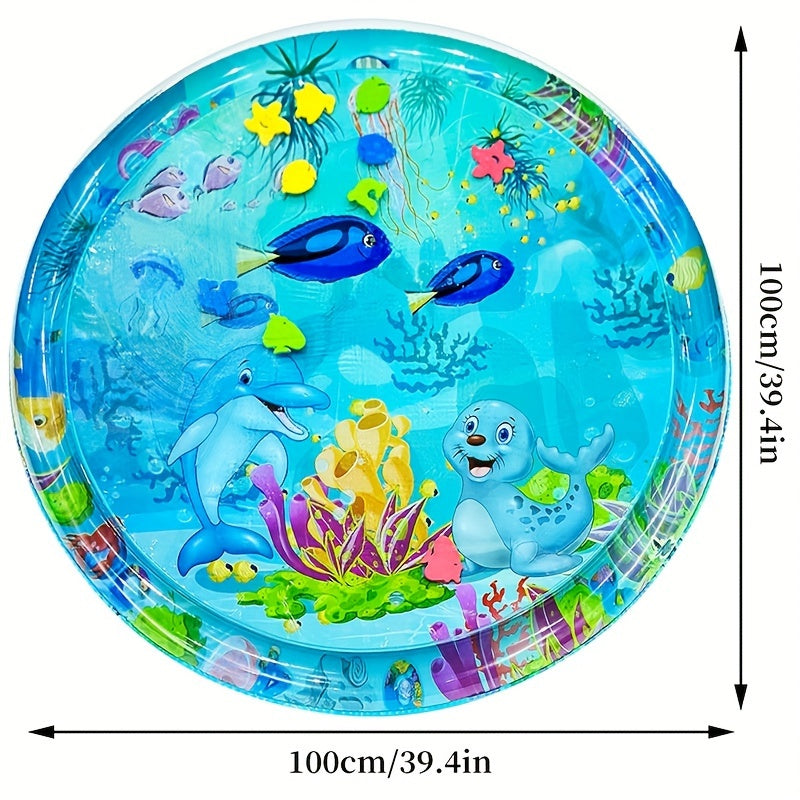 1pc Blue Round Inflatable Play Mat, 100cm/39.4in Seal Tummy Time Crawling Mat, Cartoon Game Water Mat, Great Christmas Halloween Thanksgiving Day Gift, New Year's Gift, Valentine's Day Gift