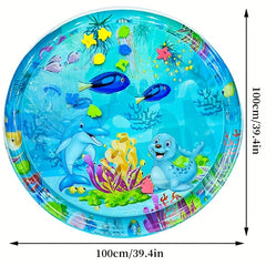 1pc Blue Round Inflatable Play Mat, 100cm/39.4in Seal Tummy Time Crawling Mat, Cartoon Game Water Mat, Great Christmas Halloween Thanksgiving Day Gift, New Year's Gift, Valentine's Day Gift