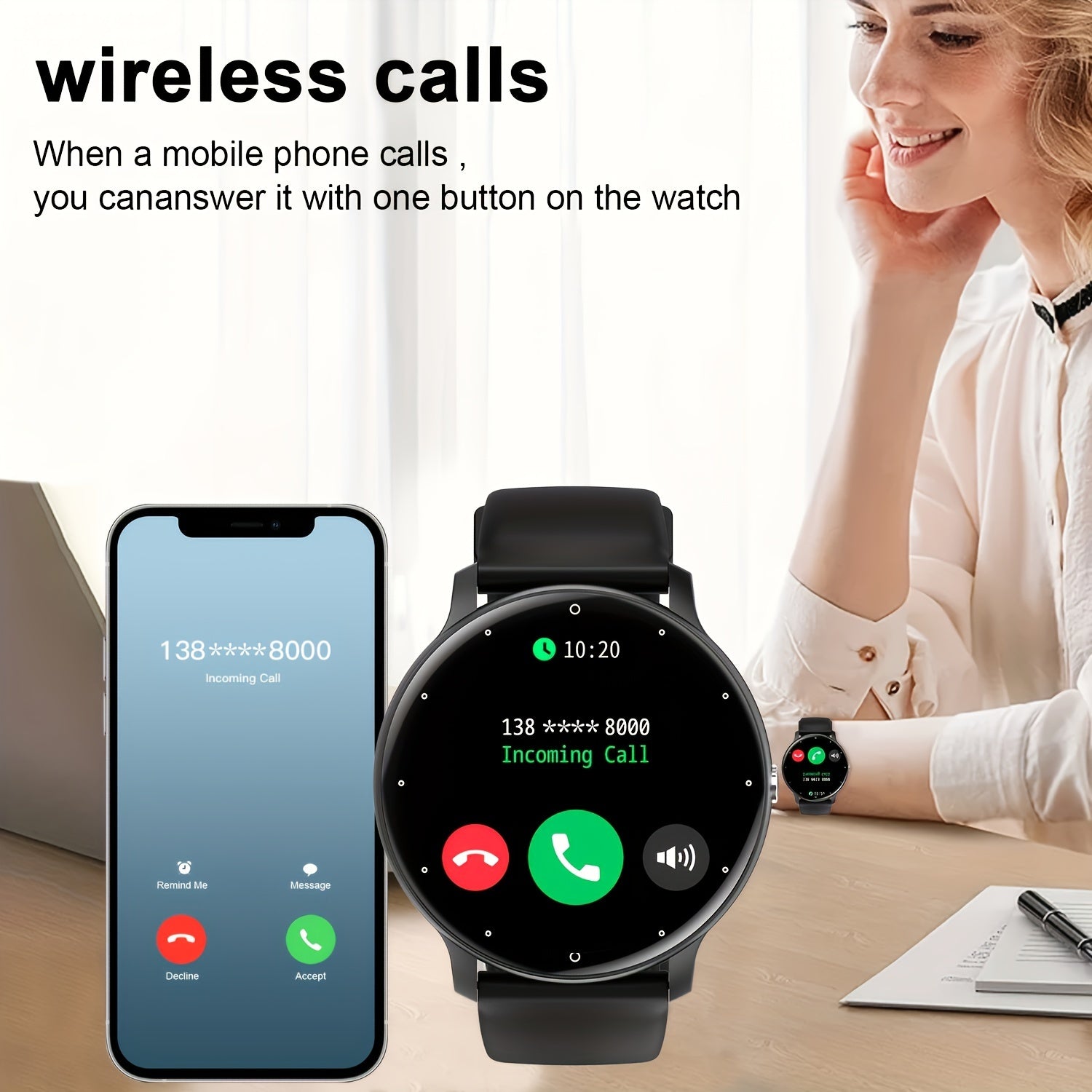 Smart Watch (Wireless Call) For Women Men, Multi Sports Modes, Camera Control, Real-Time Weather Monitoring, Sports Pedometer Watch For Android IOS