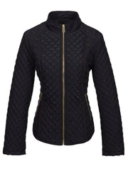 Argyle Quilted Zip Up Jacket Ciat, Elegant Long Sleeve Warm Outerwear For Fall & Winter, Women's Clothing