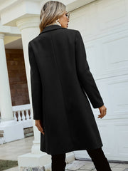 Double Breasted Lapel Coat, Elegant Solid Color Long Sleeve Mid-length Coat For Fall & Winter, Women's Clothing