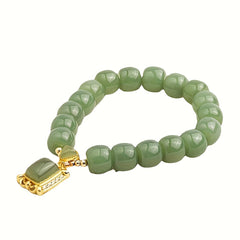 1pc Green Faux Jade Beaded Bracelet Elegant Hand Jewelry Decoration Chinese Style