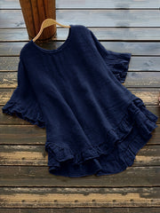 Sold Ruffle Trim Simple Blouse, Casual Button Back Blouse For Spring & Summer, Women's Clothing