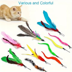 12pcs/set Pet Cat Toys, Colorful Feather Fishing Rod, Caterpillar Bell Replaceable Head Cat-teasing Sticks - Kerala Elegance