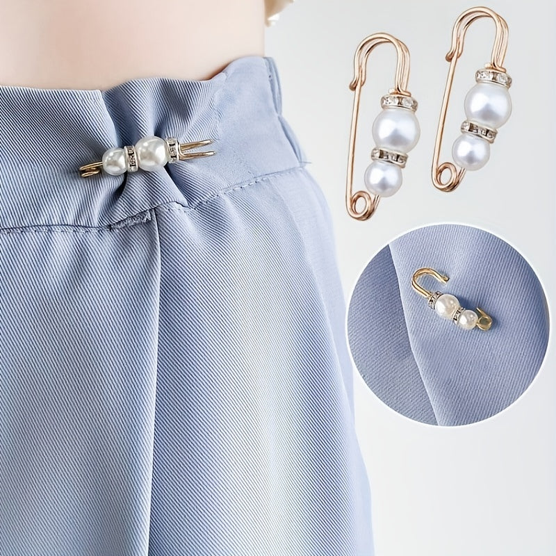 2pcs/set Faux Pearl Pants Waist Pin Trousers Waist Pin Waist Circumference Change Fixed Brooch