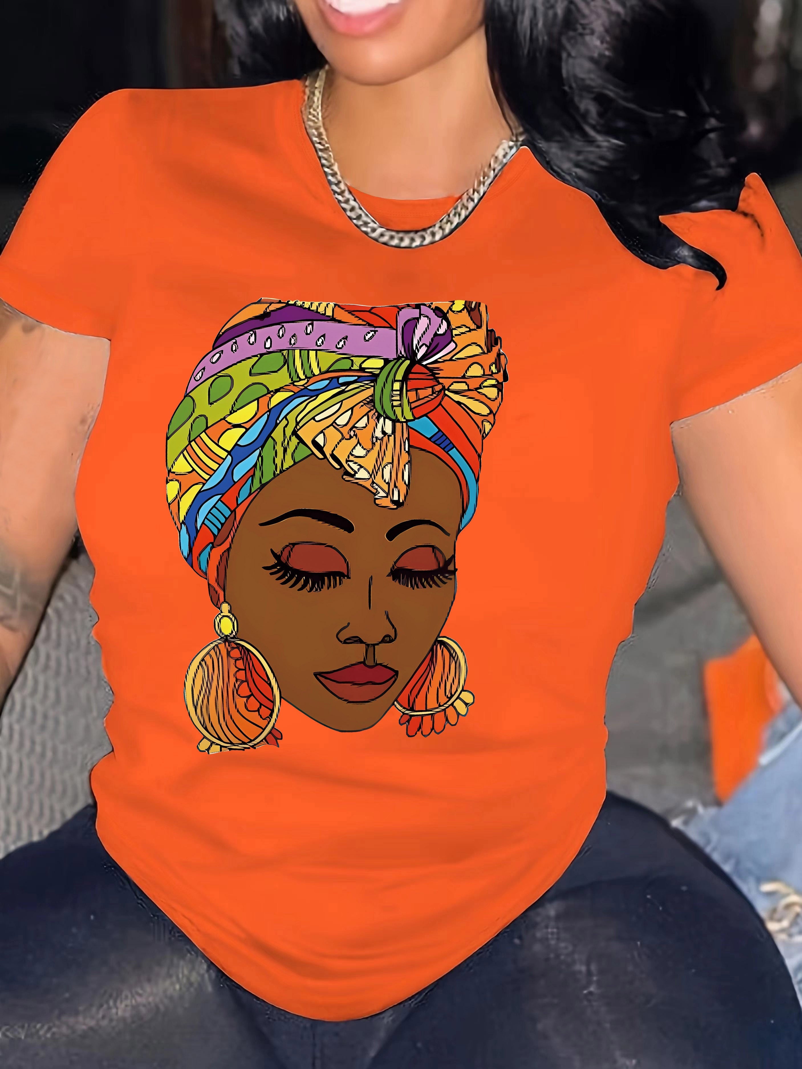 Plus Size Portrait Print Crew Neck Short Sleeve T-Shirt - Soft Medium Stretch Polyester Fabric, Flared Hem, Regular Length, Pullover Style, Black Fashion Design - Perfect for All Seasons, Casual Wear