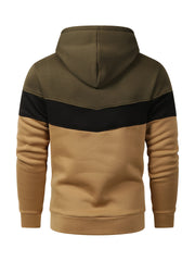 Men's Color Block Pattern Hooded Long Sleeve Sweatshirt, Chic And Trendy Hoodie With Fleece For Spring And Autumn Daily And Sports Wear