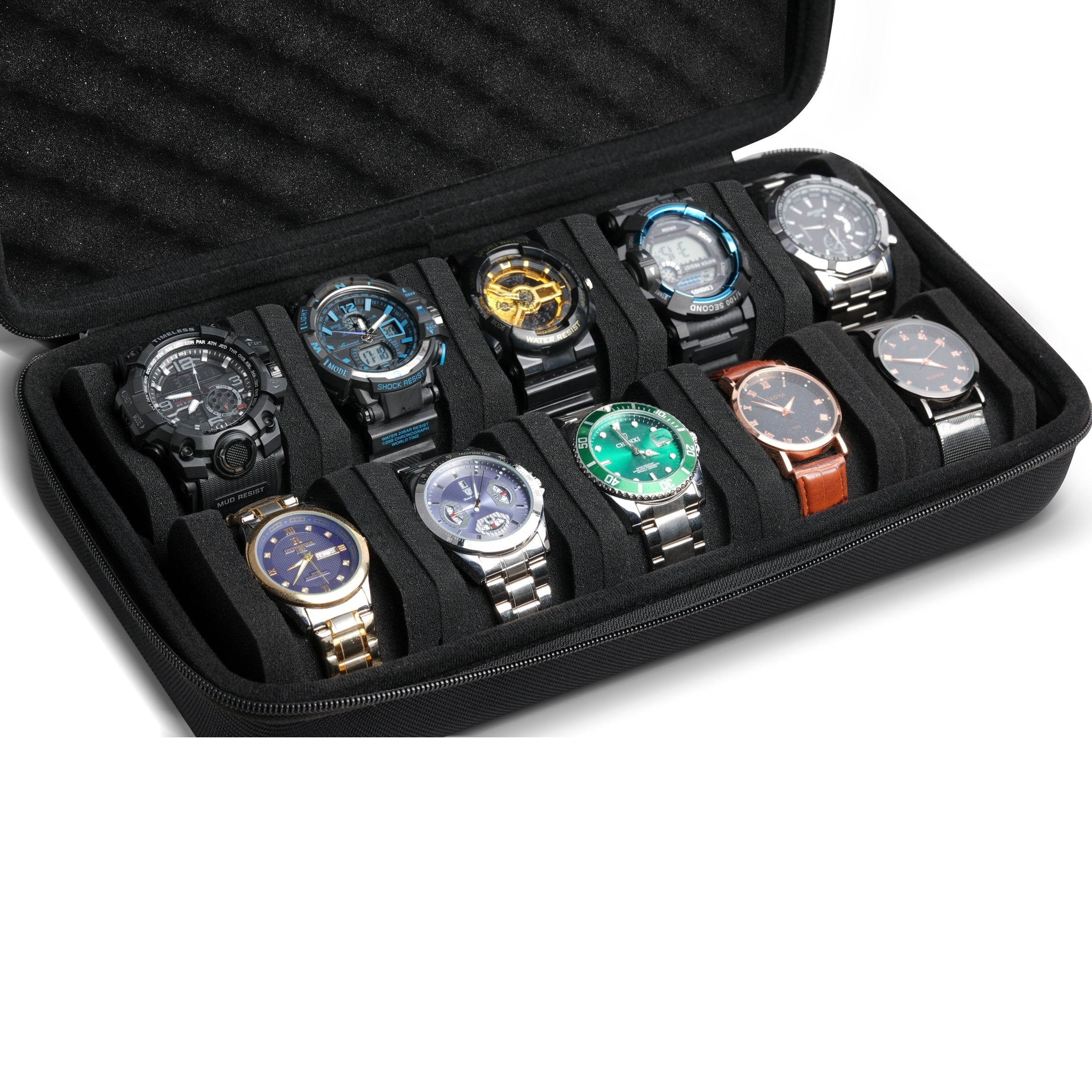 10 Slot Premium Watch Storage Case - Travel-Ready Luxury Display Organizer with Durable Hard Shell & Secure Zipper - Perfect Gift for Watch Enthusiasts