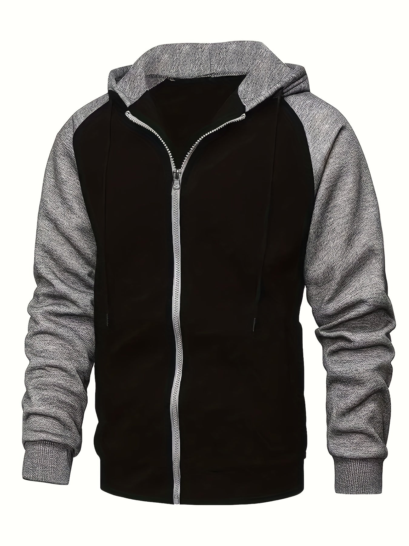 Men's Casual Hooded Jacket - Full Zip, Solid Color, Long Sleeve Polyester Coat for Autumn & Winter Warmth