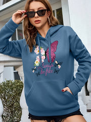 Fashionable Womens Floral Butterfly Hoodie Sweatshirt - Comfortable Drawstring Hood, Roomy Kangaroo Pocket, Long Sleeves - Casual Style with Vibrant Print - Perfect for Your Wardrobe