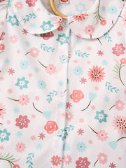 Young Girls Ditsy Floral Doll Collar Puff Short Sleeve Shirt Cute Blouse For Spring Summer