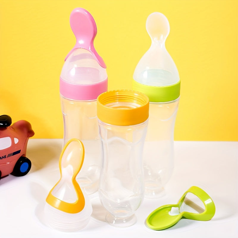 90ml Silicone Food Feeder Bottle with Spoon and Suction - Easy Mealtime Solution for Babies - Perfect for Halloween, Thanksgiving, Christmas, and Easter Gift Giving