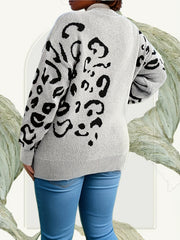 Plus Size Leopard Pattern Sweater, Casual Drop Shoulder Crew Neck Knitted Top, Women's Plus Size Clothing