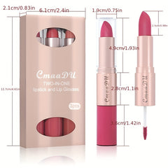 2 In 1 Deep Red Matte Lipstick & Long Lasting Smudge Proof Liquid Lipstick Lip Gloss Stain 3Pcs Set For Women Red Rose Nude Pinkish Matte Mate Vegan Long Lasting Lipstick 24 Hour Pack Waterproof 3