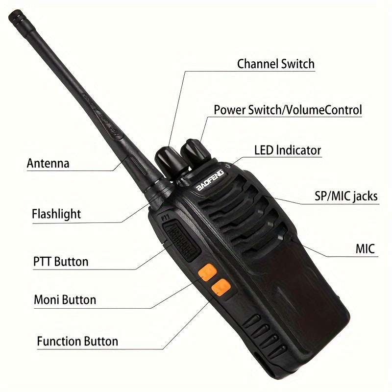 BF888S Walkie-talkie With Flashlight Function, 1500mAh Lithium Battery, USB Integrated Charger, Comes With Walkie-talkie Headphones, Dual Pack, 1-3 Kilometers Communication Distance.