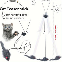 1pc Adjustable Hanging Cat Teaser Toy With Plush Material, Door Frame Clamp, Interactive Play Exercise For Kittens, Indoor Cats Entertainment Accessory, Antiskid Rubber Ends - Kerala Elegance