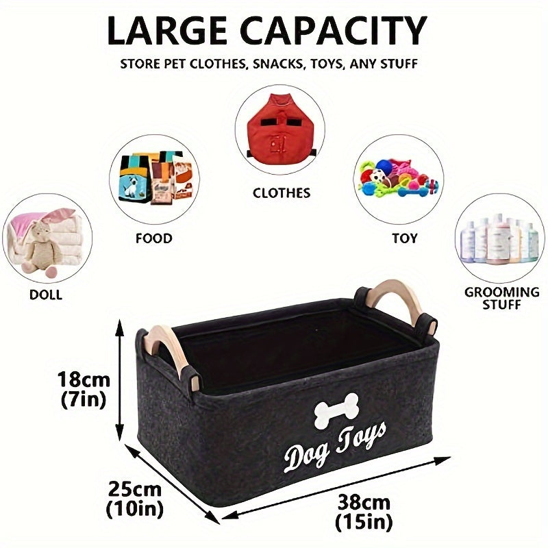 Dark Grey Felt Pet Toy Box, Dog Toy Box, Storage Basket Chest Organizer - Perfect For Organizing Pet - Kerala Elegance