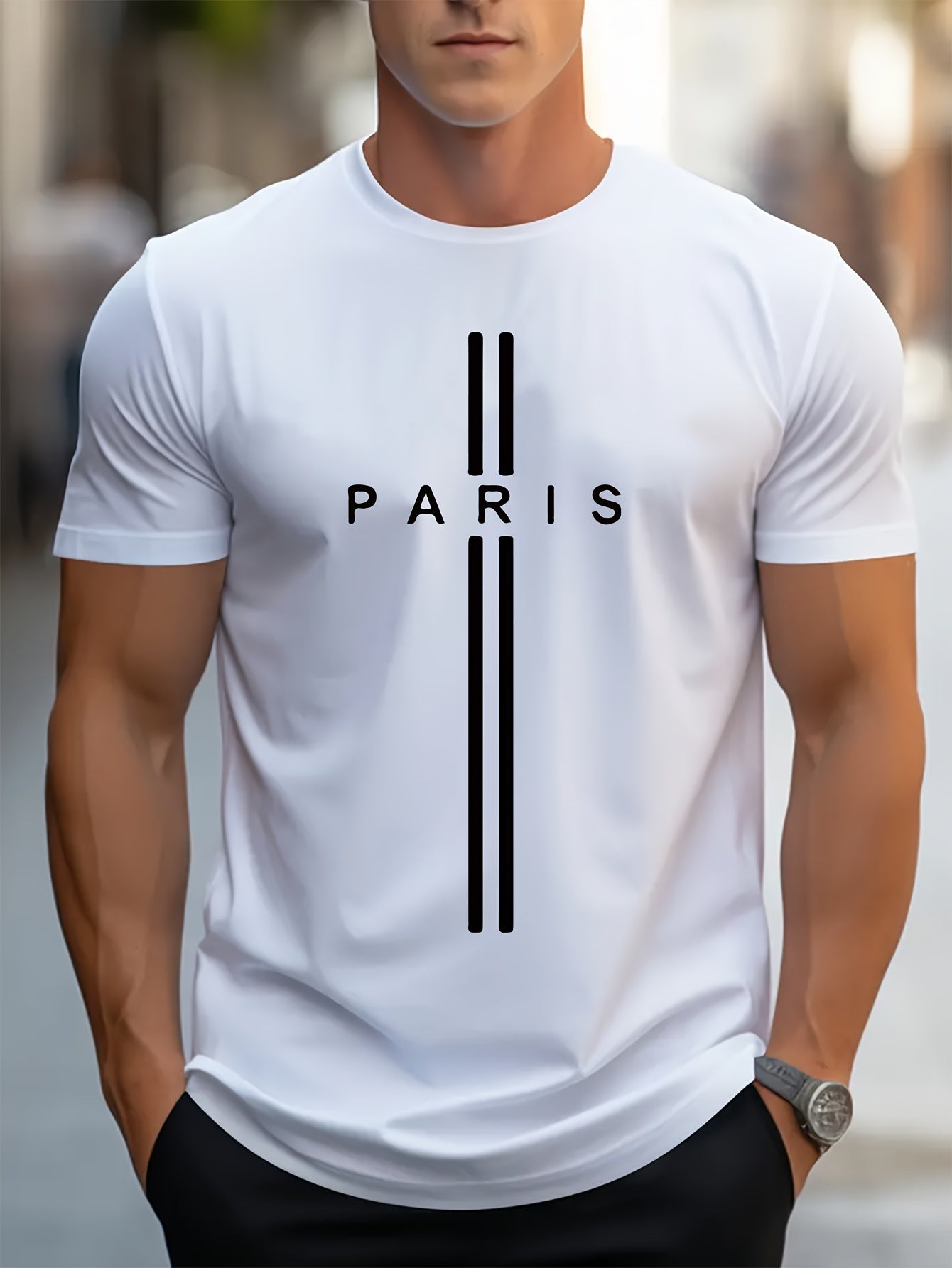 Summer Stylish Paris Print Men's T-shirt - Comfortable, Durable & Easy-Care, Ideal for Daily & Vacation Wear