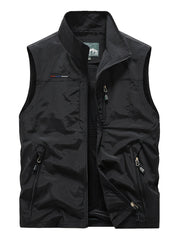 Mens Stylish Cargo Vest with Zipper Pockets - Rugged Stand Collar Zip-Up for Spring Summer Outdoors - Perfect for Fishing & Photography Adventures