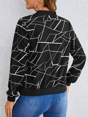 Chic Geometric Print Bomber Jacket – Casual Long-Sleeve Zip-Up, Easy-Care & Stylish for Women's Spring/Fall Fashion