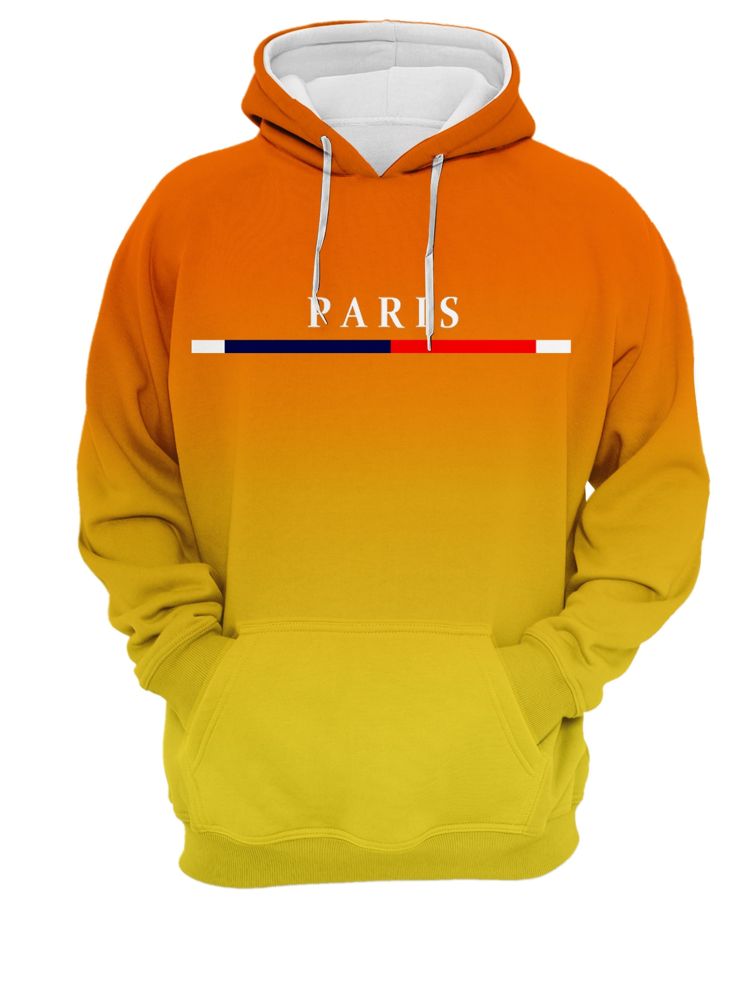 Men's Gradient Color Paris Graphic Print Hoodie With Kangaroo Pocket, Casual Long Sleeve Hooded Sweatshirt For Outdoor