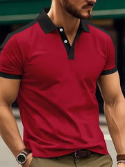 Mens Short Sleeve Solid Color Regular Fit V-Neck Golf Shirt - Breathable Cotton Knit Fabric with Slight Stretch, Button Details, and Lapel Collar Style - Perfect for Summer Casual Sports Wear