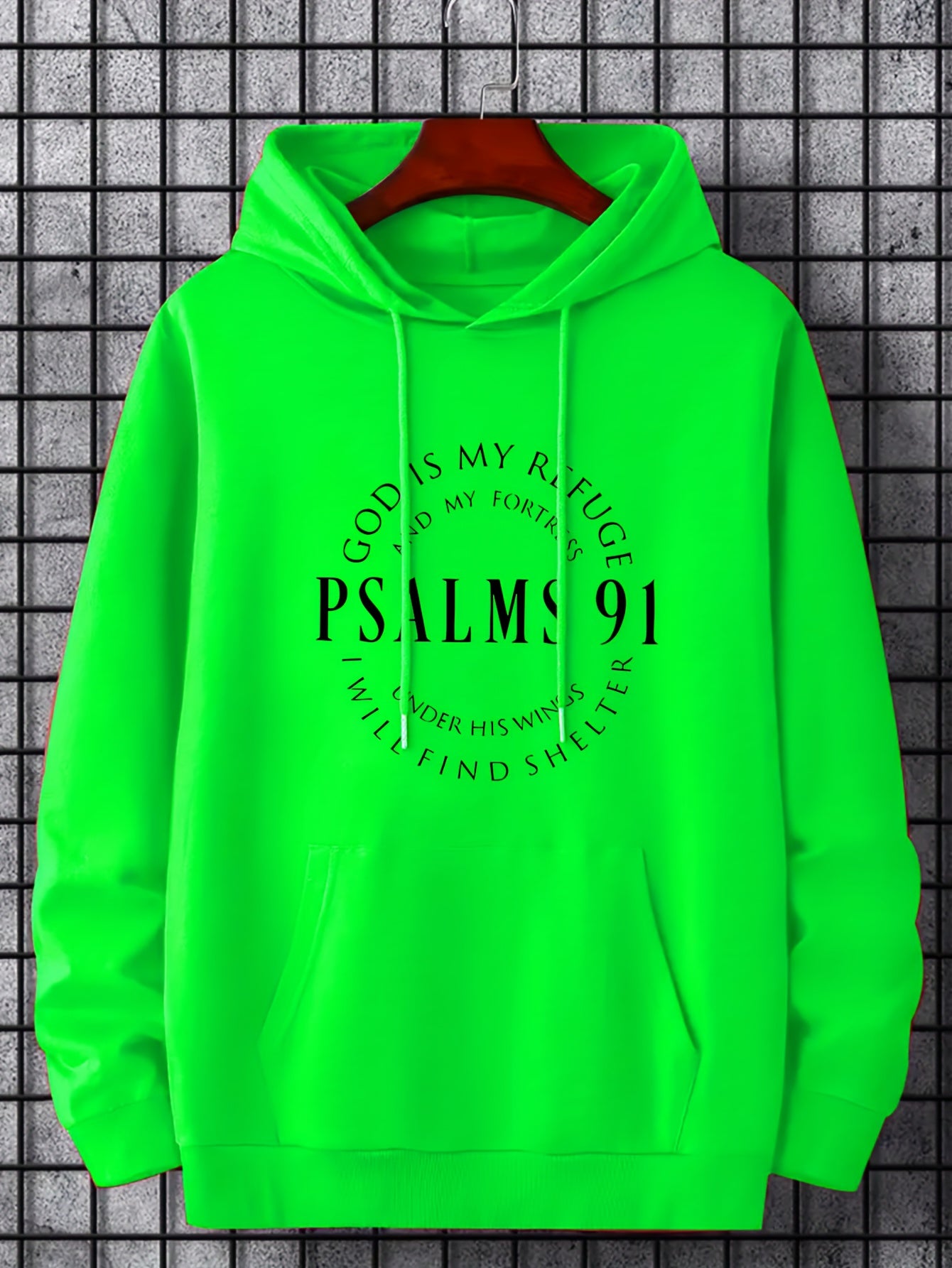 Mens PSALMS 91 Graphic Hoodie - Loose & Cozy with Kangaroo Pocket - Trendy Drawstring Pullover for Autumn Winter - Durable & Stylish Warmth