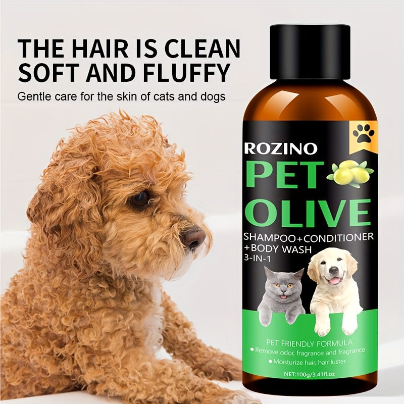 Natural Olive Essence Pet 3-in-1 Shampoo, Hair Care And Bath Gel, Mild And Clean, Soothe The Skin, Make The Fur Shiny, Safe And Healthy, Common For Cats And Dogs