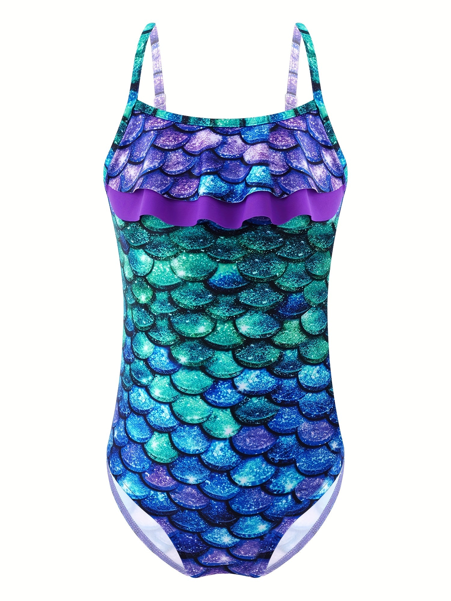 Glamorous Girls Ruffle Mermaid Swimsuit with Adjustable Spaghetti Straps - Flouncy Front & Backless Design - One-Piece Bathing Suit for Pool & Beach Adventures