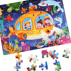 60pcs Wooden Large Piece Children's Cartoon Puzzle, Early Education Enlightenment Education Hands-on Ability Assembled Cute Mermaid Cartoon Character