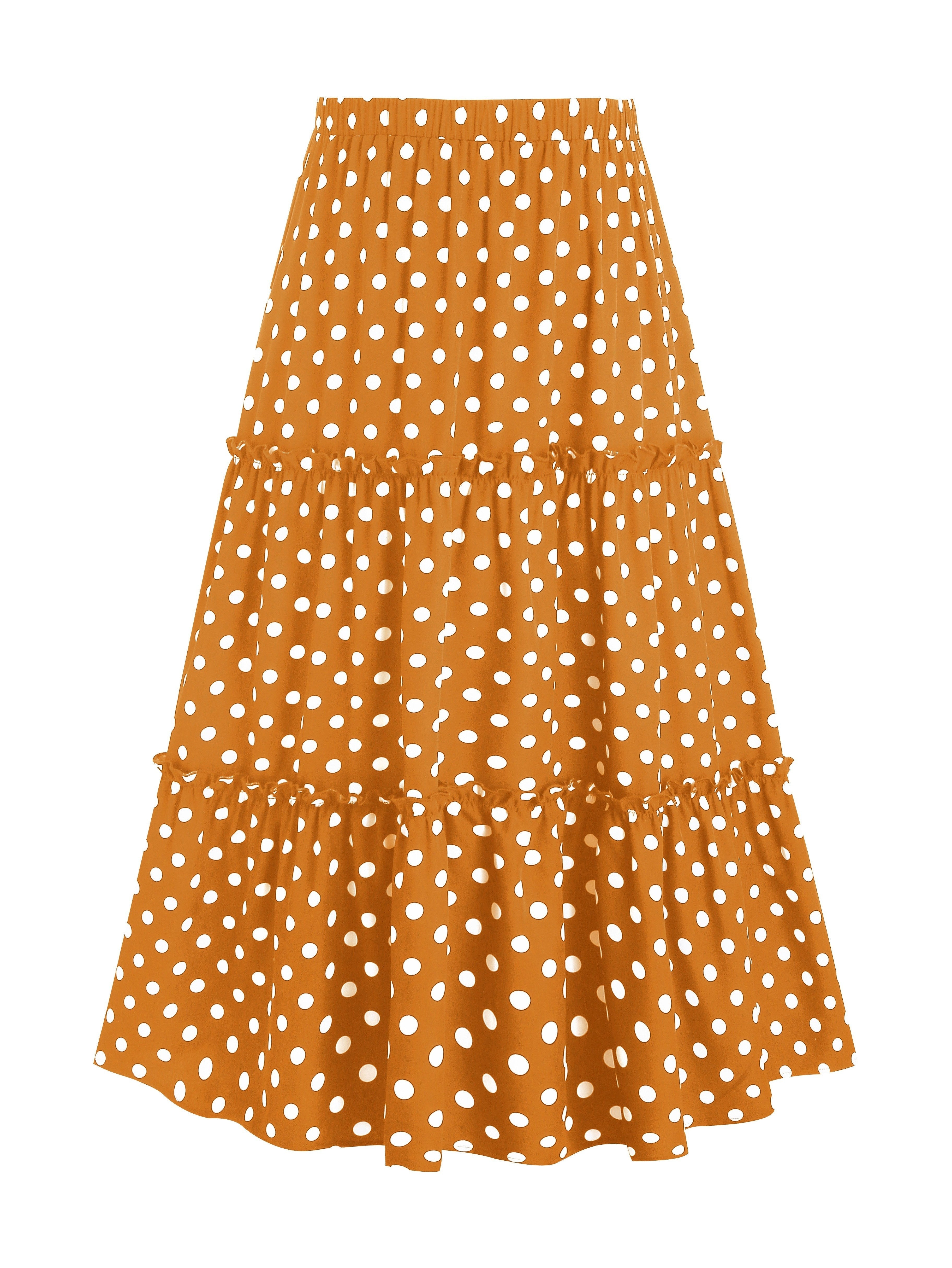 Plus Size Polka-dot Print A-line Skirt - Comfortable Elastic Waist for a Flattering Fit, Flowy Tiered Design for a Feminine Silhouette - Designed for Plus Size Women, Elegant and Sophisticated Style