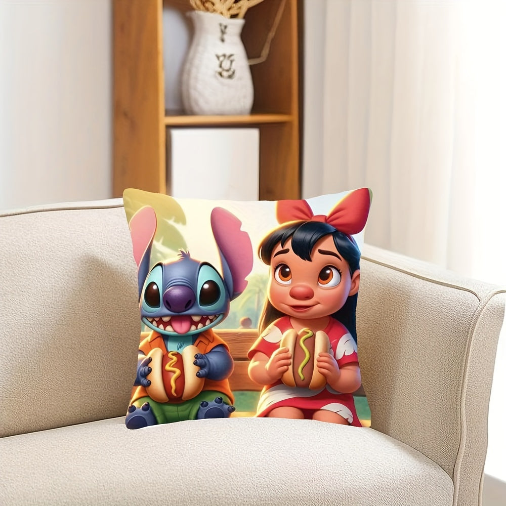 1pc Disney Stitch And Moana Stidi Lilo Delicious Food Warm Scenes Pillowcase Polyester Throw Pillow Cover