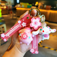 Sanrio Hello Kitty Sakura Pink Doll Keychain With Floral Charm, Cute Cartoon Durable Pendant For Men