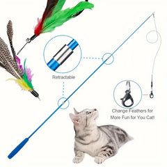 12pcs/set Pet Cat Toys, Colorful Feather Fishing Rod, Caterpillar Bell Replaceable Head Cat-teasing Sticks - Kerala Elegance