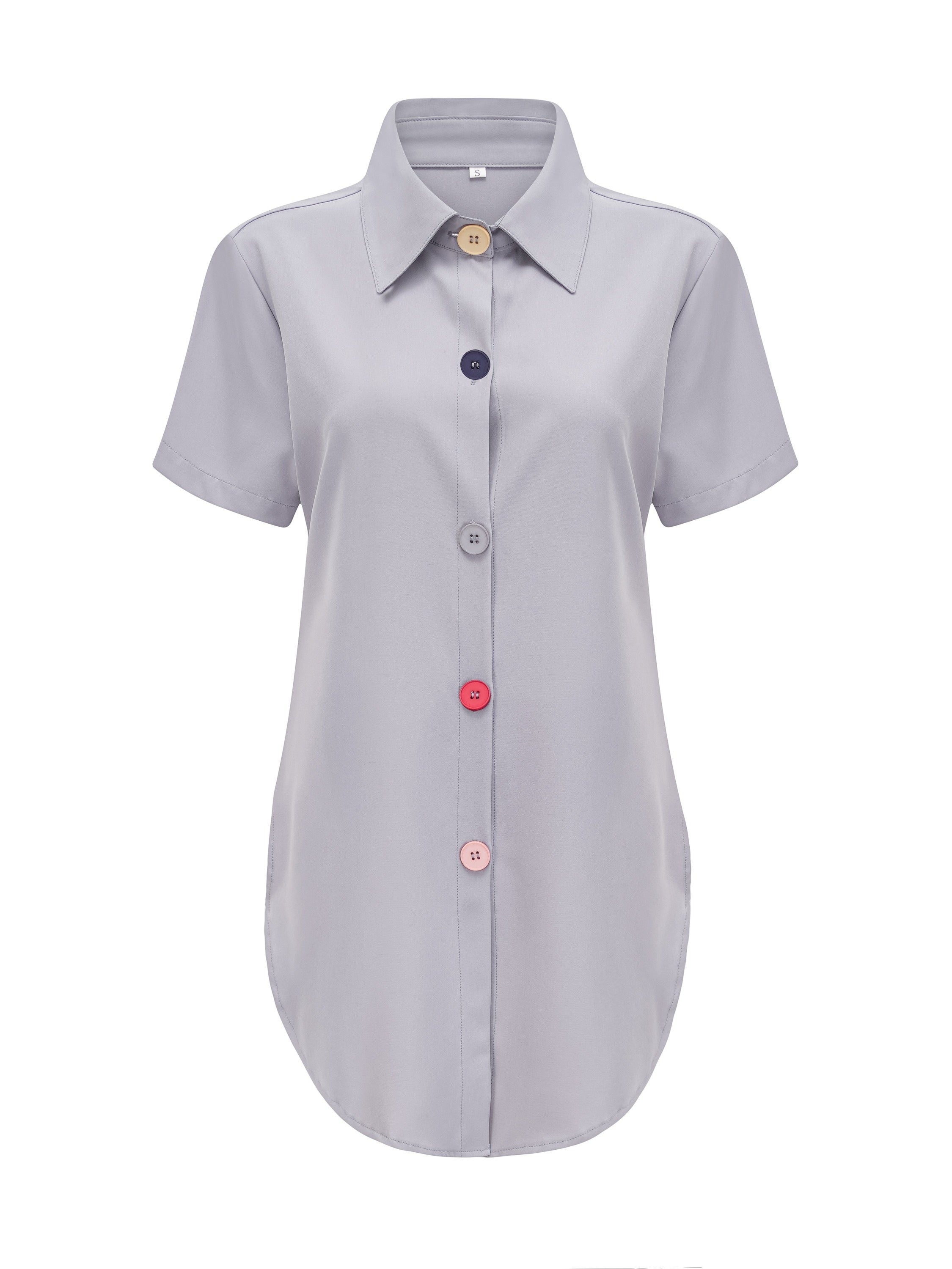 Solid Color Button Front Shirt, Casual Short Sleeve Shirt For Spring & Summer, Women's Clothing