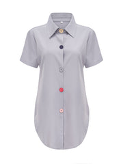 Solid Color Button Front Shirt, Casual Short Sleeve Shirt For Spring & Summer, Women's Clothing